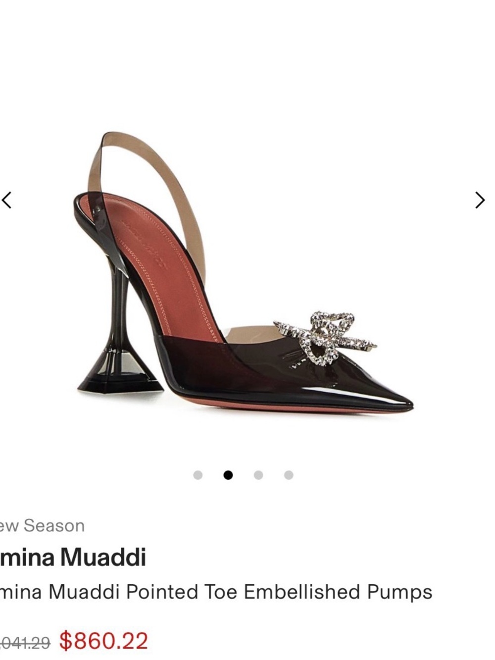 Amina Muaddi Black Patent Slingback Pump with Crystal Bow